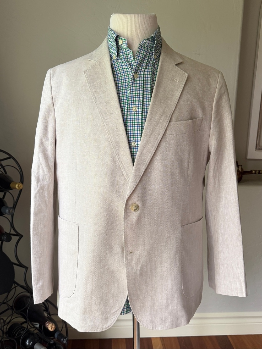 Stafford Men's Light Beige Linen Blend Blazer - Single-Breasted‎ Sport Coat 46S